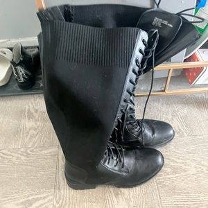 Size 10 Black vegan, knee-high lace up boots